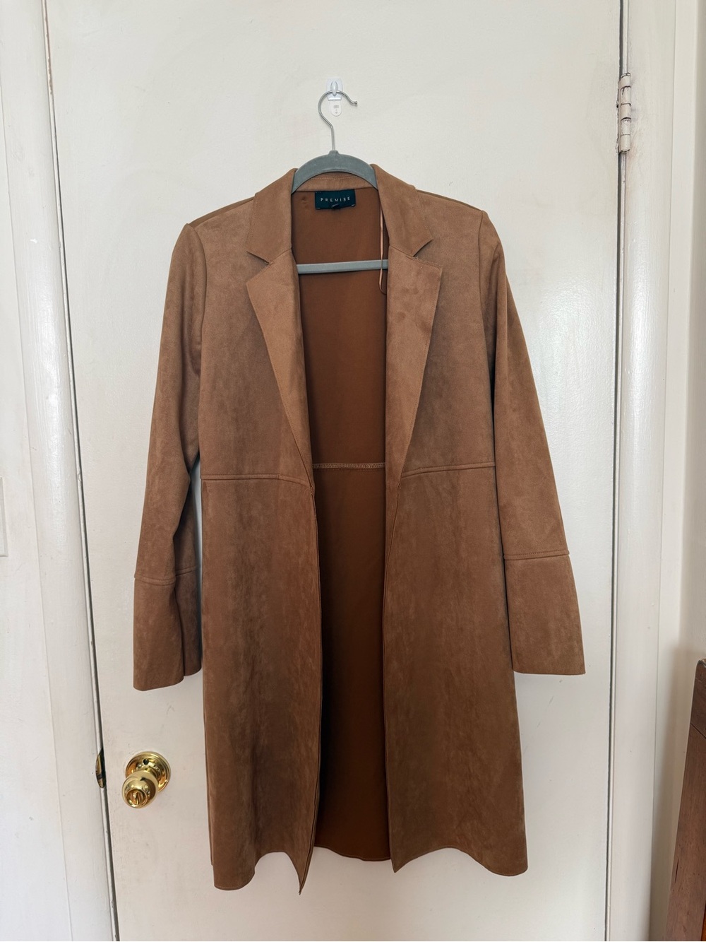 Tan Vegan Suede Long Jacket Size Small